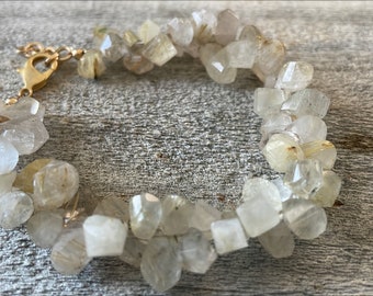 Gold Golden Rutilated Twisted Quartz Teardrop Briolette Bracelet 7 1/2" - 8 1/2" Gold Filled Clasp