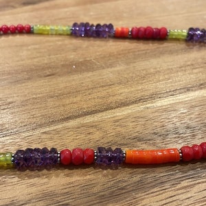 Red & Orange Coral Yellow Jade Amethyst Gemstones Sterling Silver Necklace Fun and Funky Colorful 18-20 inches image 7