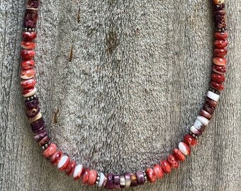 Orange and Purple Spiny Spiney Oyster Shell Rondelles Unique Sterling Silver Clasp & Chain Necklace 18 - 19 inches