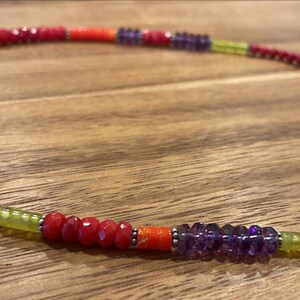 Red & Orange Coral Yellow Jade Amethyst Gemstones Sterling Silver Necklace Fun and Funky Colorful 18-20 inches image 4