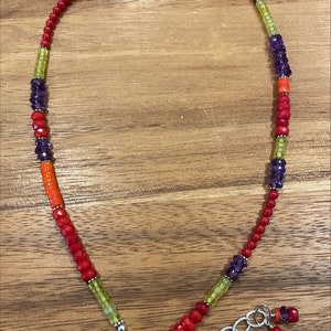 Red & Orange Coral Yellow Jade Amethyst Gemstones Sterling Silver Necklace Fun and Funky Colorful 18-20 inches image 6