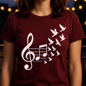 Music Notes & Birds T-Shirt: Unisex Cotton Tee for Musicians