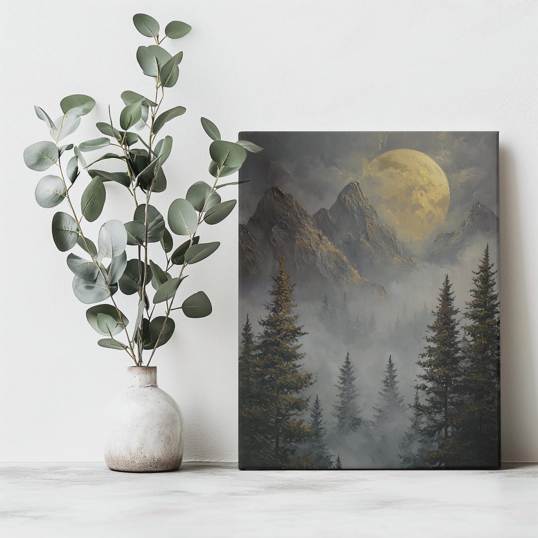 Moonlit Mountain Forest Wall Art Printable - Etsy