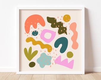 Abstract Organic Shapes Squiggles Square Art Print