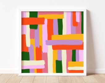 Colorful Paint Brush Stripes Abstract Square Art Print