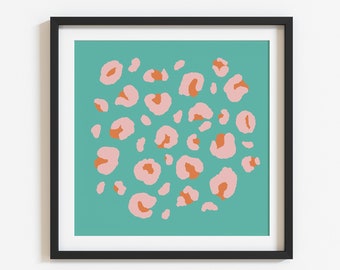 Leopard Print Art Print Teal Pink Orange