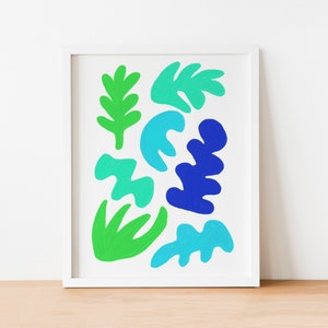 8x10 Blue Green Abstract Shapes Art Print image 1