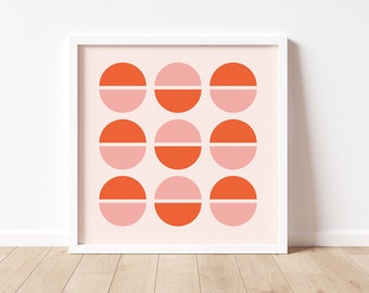 Mod Dots Art Print Retro Orange Pink Wall Art Home Decor