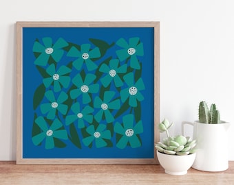 Blue and Green Flowers Square Art Print