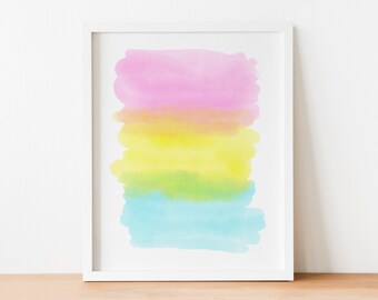8"x10" Rainbow Colors Watercolor Stripes Wall Art Print