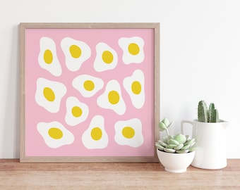 Fried Eggs Square Art Print Pastel Pink