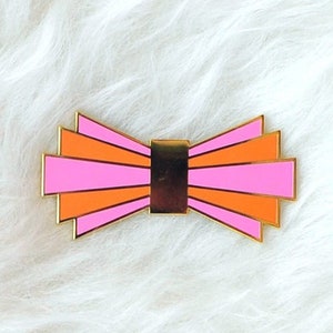 Enamel Pin, Bow Tie, Art Deco Design, Brooch Pink Orange image 1