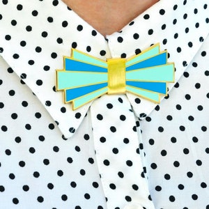 Enamel Pin, Bow Tie, Art Deco Design, Brooch, Blue image 2