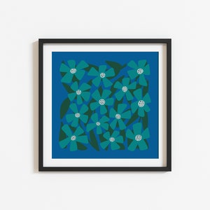 Blue and Green Flowers Square Art Print image 3