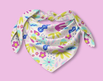 Silk Square Scarf Colorful Flowers Blush