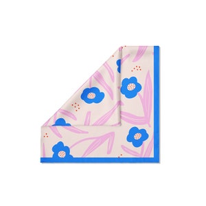 Silk Square Scarf with Hand drawn Pink & blue flower image 6