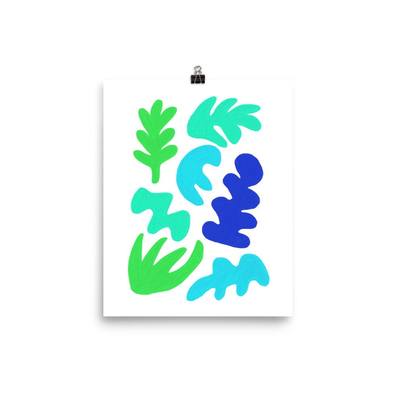 8x10 Blue Green Abstract Shapes Art Print image 5