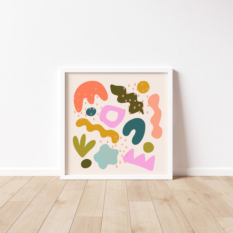 Abstract Organic Shapes Squiggles Square Art Print image 1