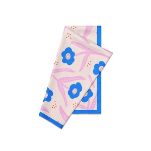 Silk Square Scarf with Hand drawn Pink & blue flower image 8