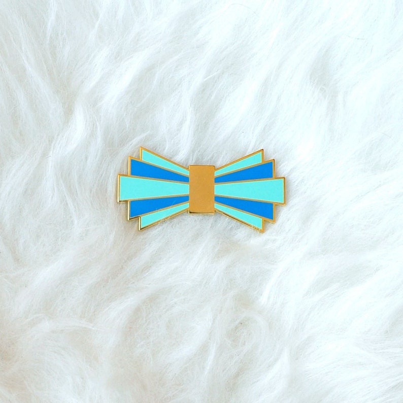 Enamel Pin, Bow Tie, Art Deco Design, Brooch, Blue image 1