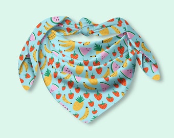 Colorful Fruit Square Silk Scarf Turquoise