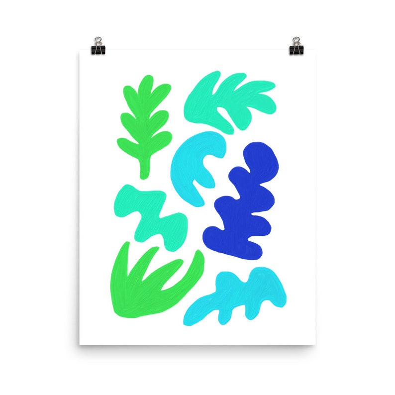 8x10 Blue Green Abstract Shapes Art Print image 4