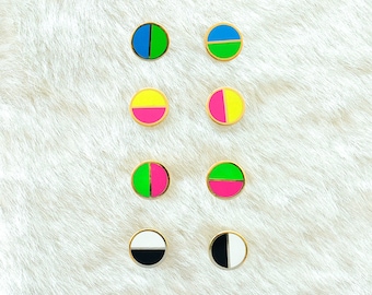 Geometric Earrings, Neon colors, stud post earrings