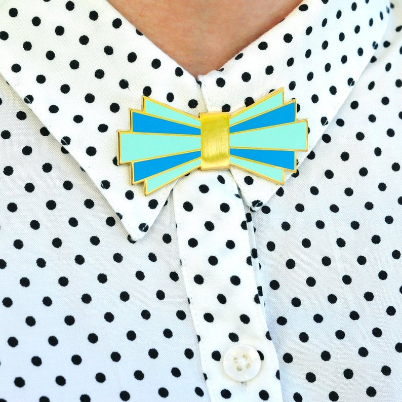 Enamel Pin, Bow Tie, Art Deco Design, Brooch, Blue image 2