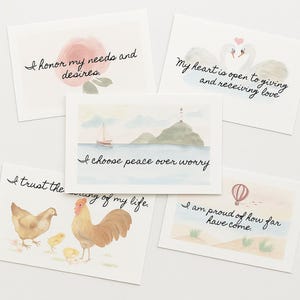 30 Cartões de Autoafirmação em Aquarela para Imprimir – Download Instantâneo | Mindfulness Positivo, Autocuidado, Arte de Parede para Saúde Mental, Cartões de Diário