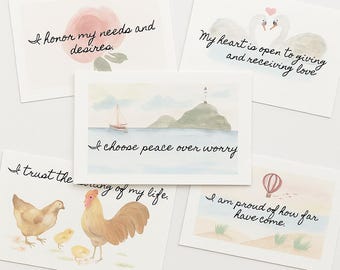 Watercolor Affirmation Cards: Mindfulness & Journal Prompts (Digital Download)