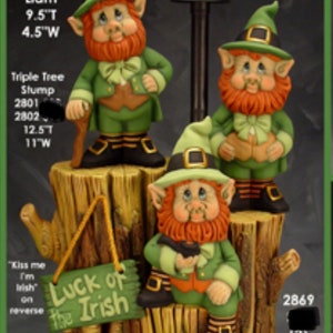St Patrick’s Day Leprechaun Triplets UNPAINTED- with Post and signs