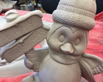 Penquin- UNPAINTED- Bisque- Ready to Paint  -please read policies before ordering-Merry Christmas