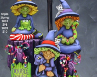 Unpainted Ceramic Witches & Blank Signs NO STUMP