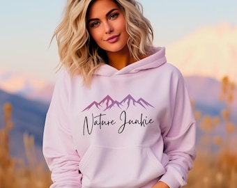 Mountain Lover Hoodie: Colorful Nature Print - Cotton Blend Sweater