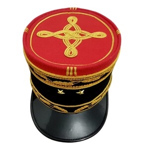 French Officer Kepi Hat, Red Wool Gold Embroidered Military Cap, Handmade Historical Costume Hat for Reenactment, Cosplay, Collector