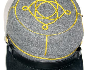 ブルーとグレーのウール製ケピ帽、アメリカ南北戦争、レザーバイザー