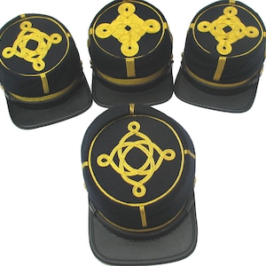 Civil War Kepi Hat Set – Union Officer Replica Caps, Reenactment Military Hats with Gold Trim, Handmade Historical Costume Hats, Vintage Hat