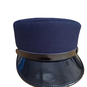 French Army Kepi Hat – Navy Wool Military Cap with Leather Visor ,Handmade Historical Reenactment Costume Hat for Cosplay & Collectors