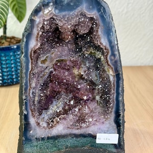 Amethyst Geode Cathedral 13.4" – Chalcedony Formation Blue Agate Edge Brazil Crystal – Shelf Decor
