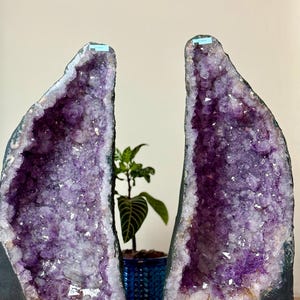 Amethist Kathedraal Paar - Bijpassende Set van 2 - 63,5 cm Hoge Decoratieve Braziliaanse Geode Kristallen - Totaal Gewicht 56 kg