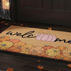 Pumpkin Welcome Mat: Fall Farmhouse Coir Doormat