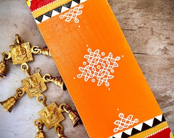Hand-Painted Wooden Kolam Manai Pooja Stool, Traditional South Indian Decor Peetalu