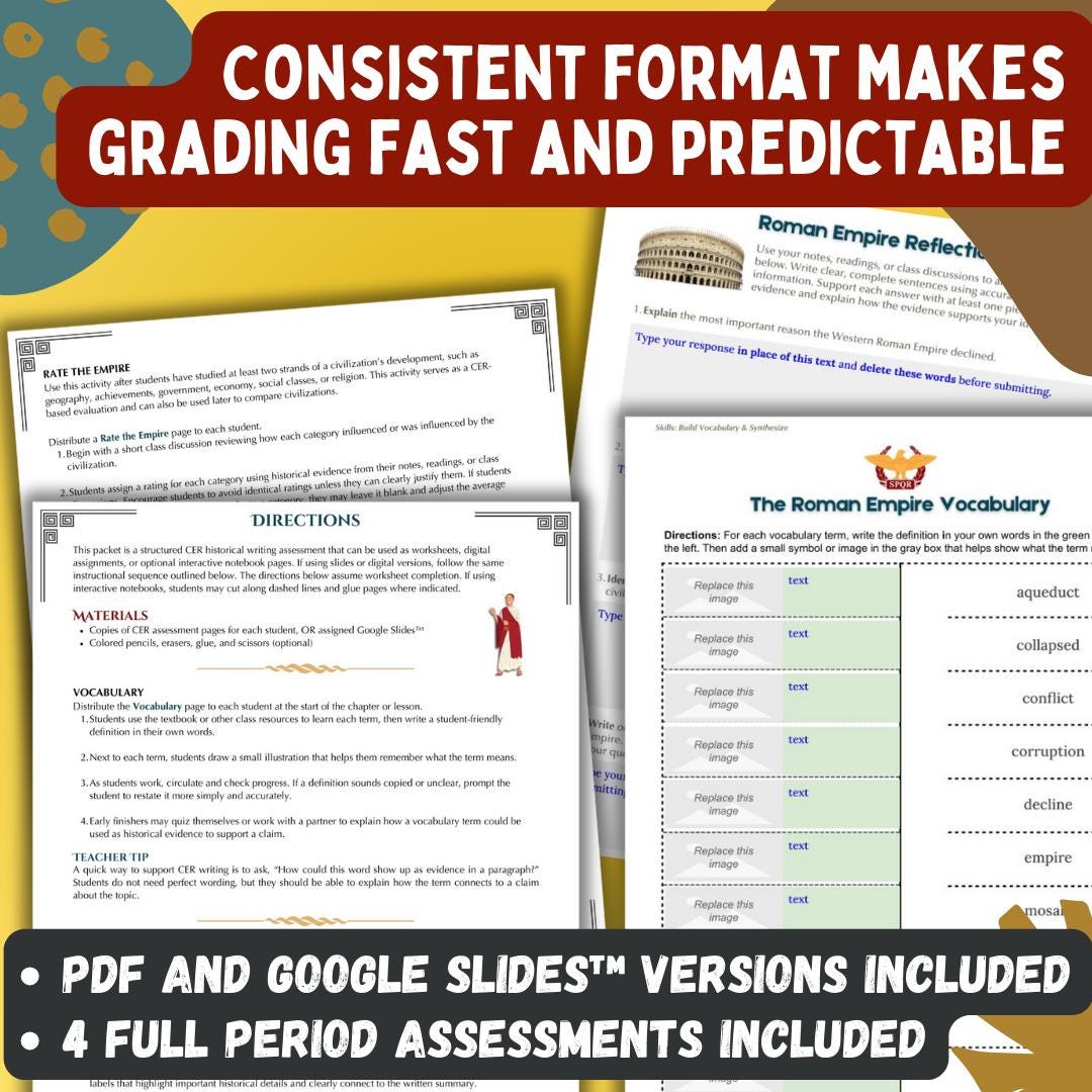 Roman Empire CER Analysis and Assessment Worksheets | PDF & Google ...