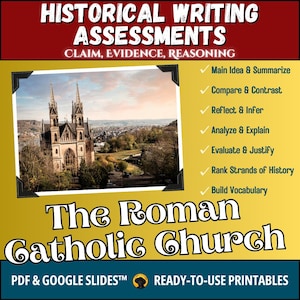 Catholic Church CER Analysis and Assessment Worksheets | PDF & Google Slides™