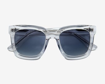 Gafas de sol cuadradas extragrandes de cristal / Montura de acetato polarizada UV400 / Gafas de sol para mujer / Solairo 2210 Cristal/Gris ahumado