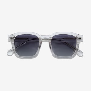 Crystal Square Sunglasses | Polarized UV400 Acetate Frame | Unisex Sunglasses | Vintage Style | Solairo 1037 Crystal/Smoke Grey