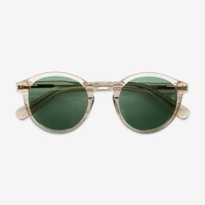 Crystal Beige Round Sunglasses | Polarized UV400 Acetate Frame | Unisex Sunglasses | Solairo 603 Sand