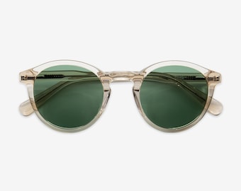 Crystal Beige Round Sunglasses | Polarized UV400 Acetate Frame | Unisex Sunglasses | Solairo 603 Sand