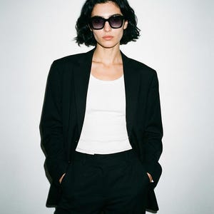 Gafas de sol cuadradas extragrandes negras / Montura de acetato polarizada UV400 / Gafas de sol para mujer / Solairo 2210 Lentes negras/gris degradado imagen 6