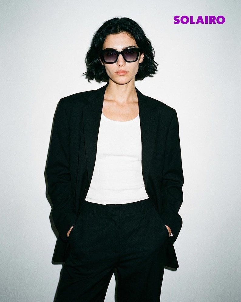 Gafas de sol cuadradas extragrandes negras / Montura de acetato polarizada UV400 / Gafas de sol para mujer / Solairo 2210 Lentes negras/gris degradado imagen 6